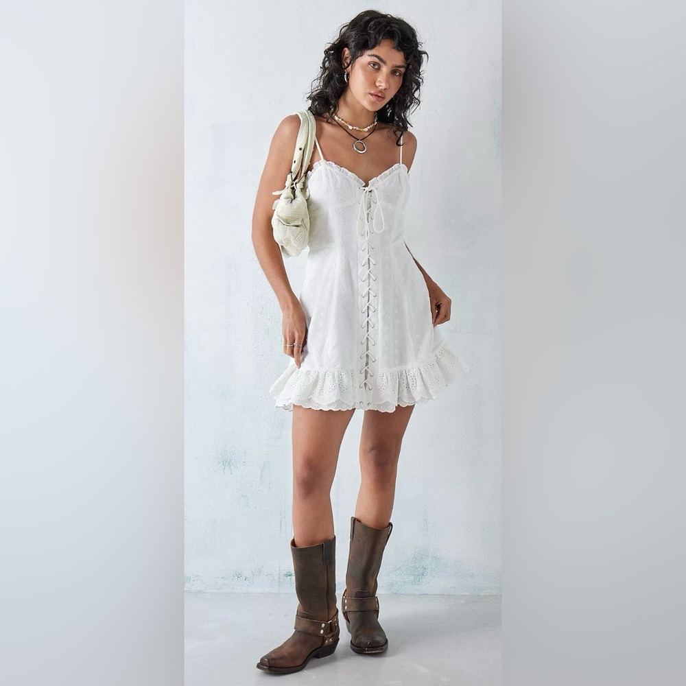 Urban Outfitters White Heidy Broderie Mini Dress